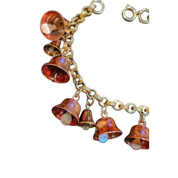 Vintage Jingle Bells Christmas Holiday Charm Bracelet Gold Tone Chain 1950s 8in - Picture 6 of 6